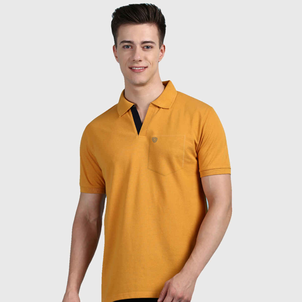 Lux Cozi Men's Solid Cotton Polo T-shirt with Pocket | Mustard - S