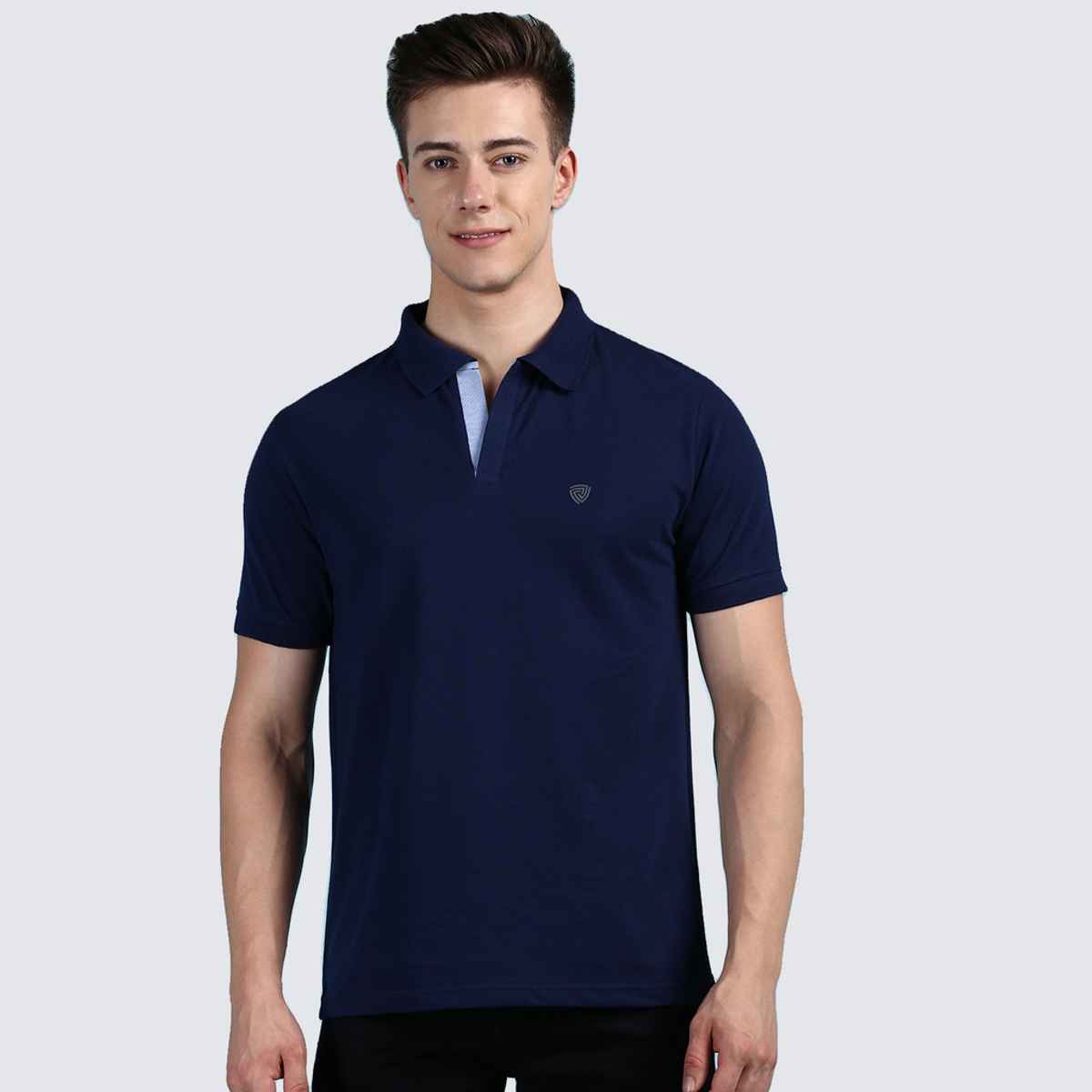 Lux Cozi Men's Solid Cotton Polo T-shirt | Ink Blue - M