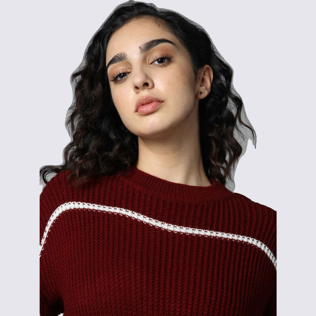 High Star Women's Striped Pullover | Maroon - XL