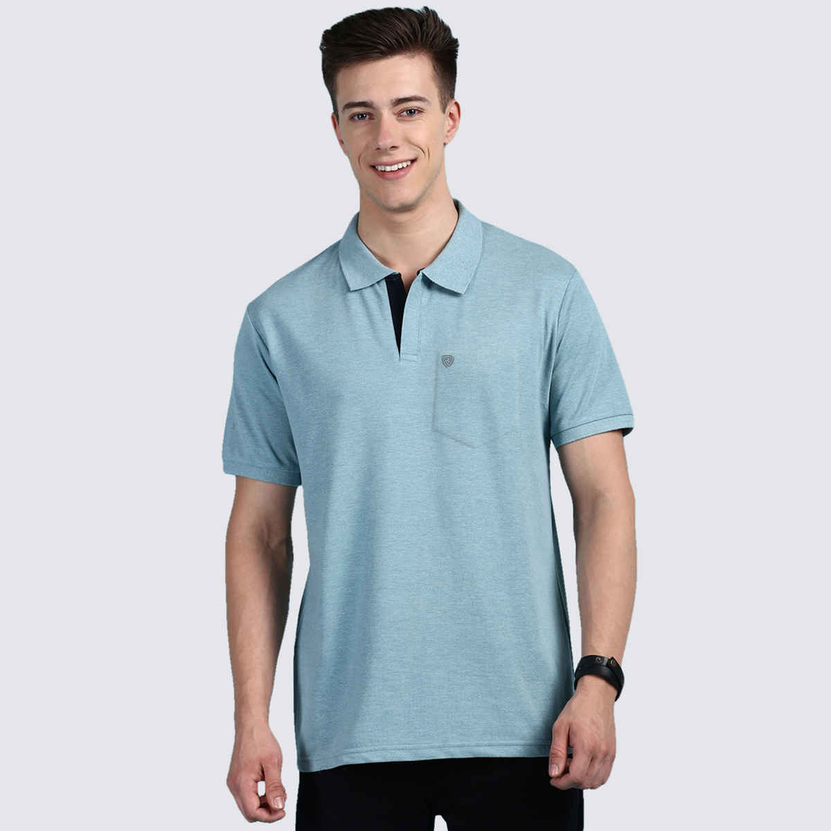 Lux Cozi Men's Solid Cotton Polo T-shirt with Pocket | Pal Green - S