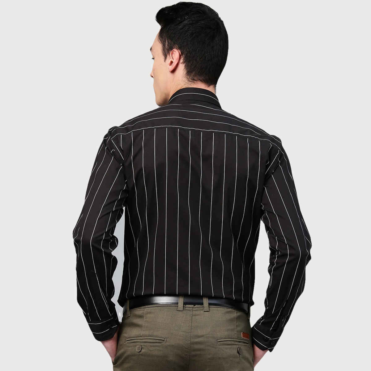 Hancock Men Black Striped Pure Cotton Slim Fit Formal Shirt-44