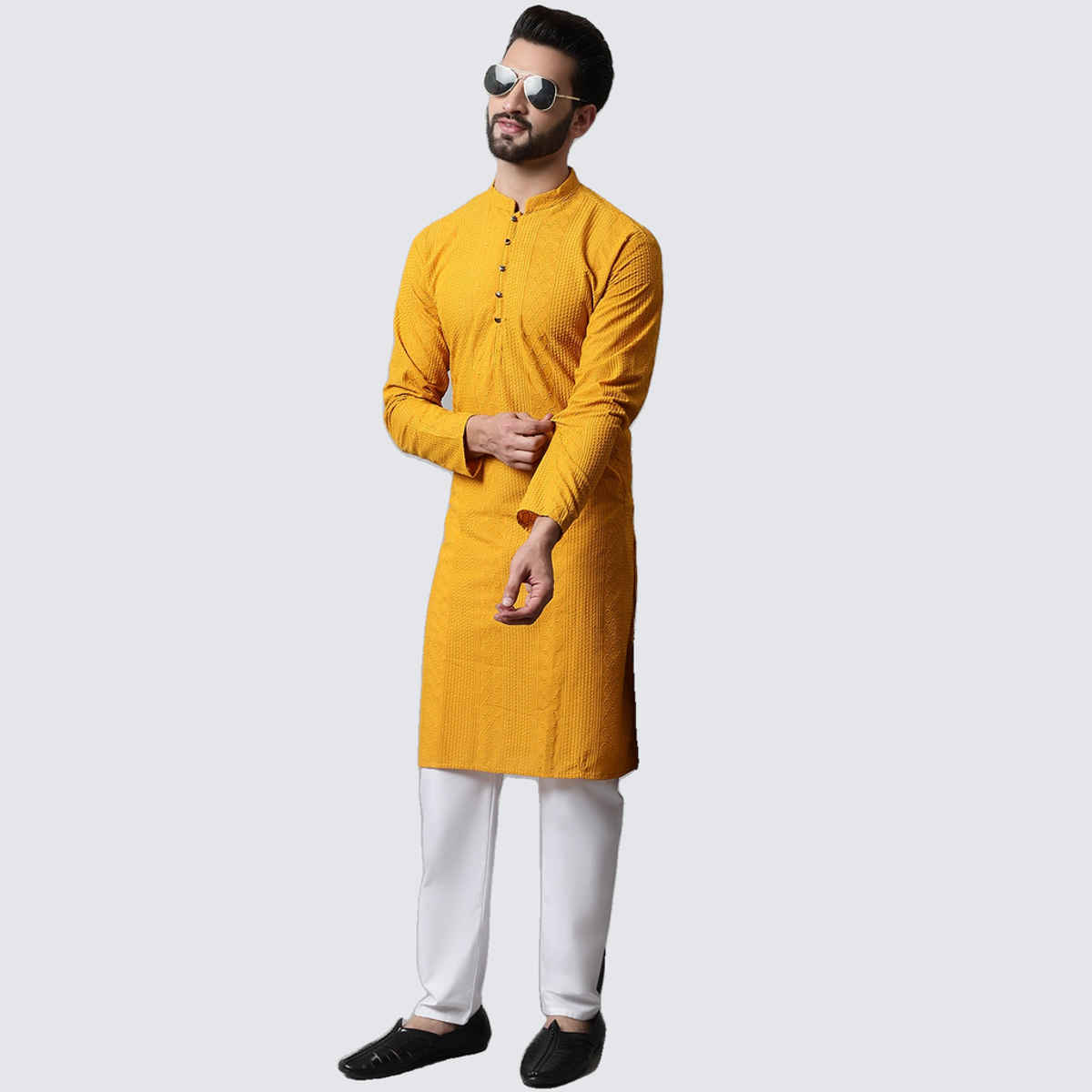 Jompers Men's Kurta | Ko 640 | Mustard - M