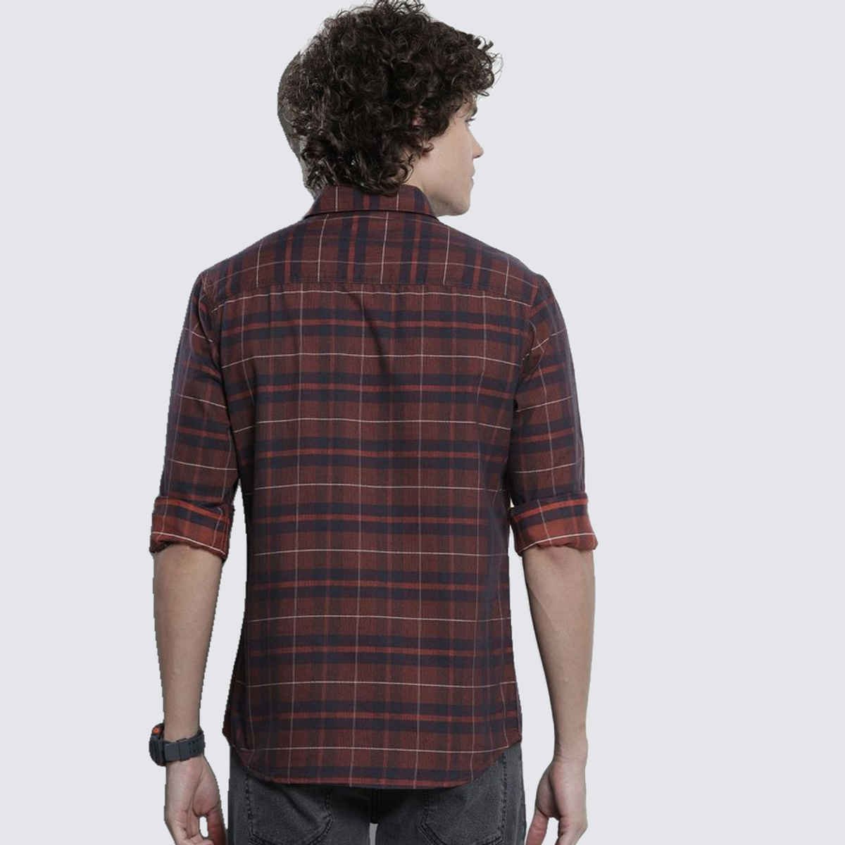 The Indian Garage Co Men's Regular Fit Checked Casual | Red | XL