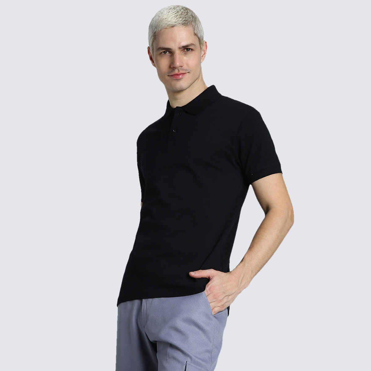 VEIRDO Men's Solid Regular Polo T-Shirt | TSH BLK POLO | Black - S