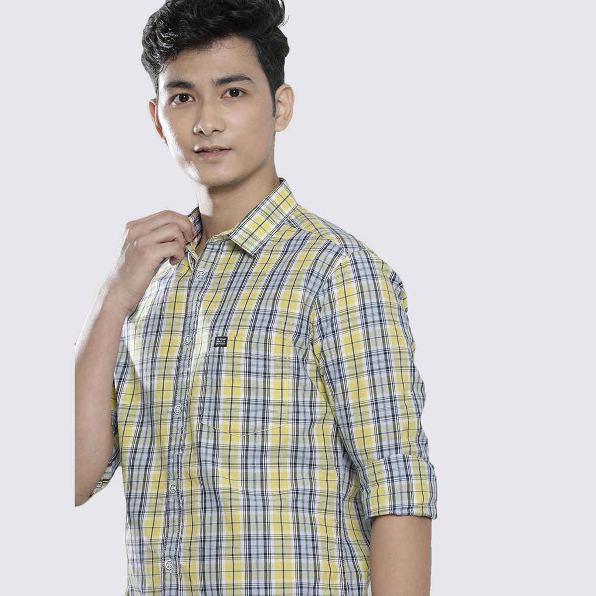 The Indian Garage Co Men's Slim Fit Checked Casual Shirt | Yellow - L