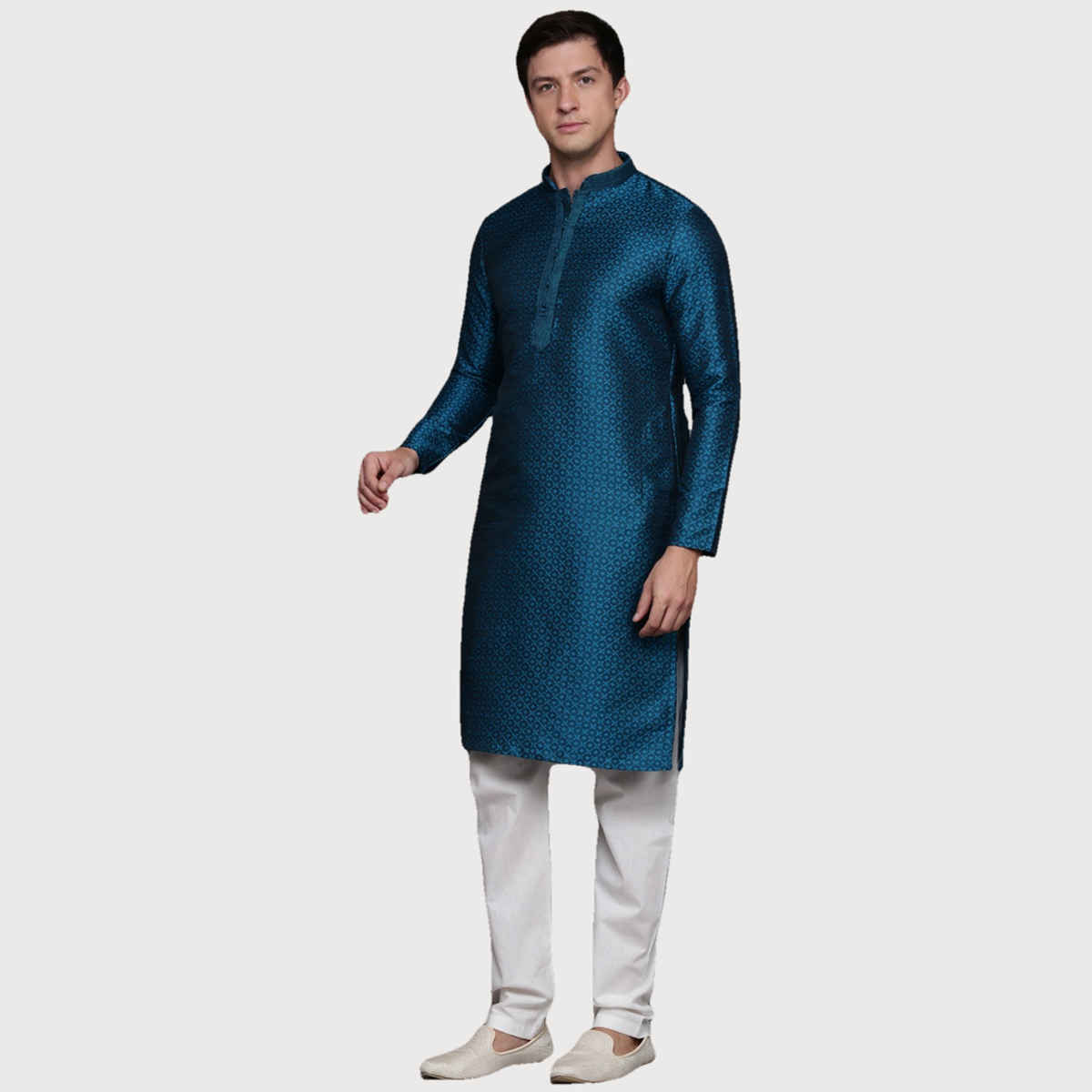 Diwas By Manyavar Blue Art Silk Self Design Kurta Set | S