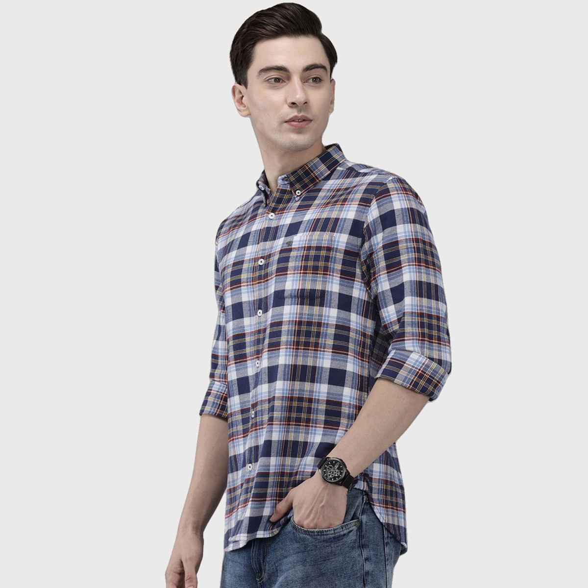 The Bear House Men Slim Fit Checked Shirt - Toscano | Blue | L