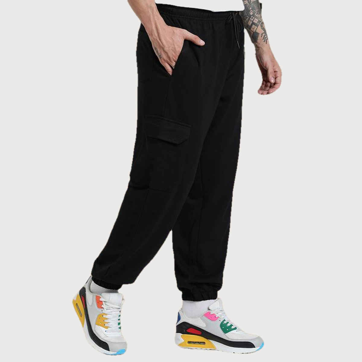 VEIRDO Men's Solid Regular Cargo with Side Pocket | VDMBW0300002 | Black - S