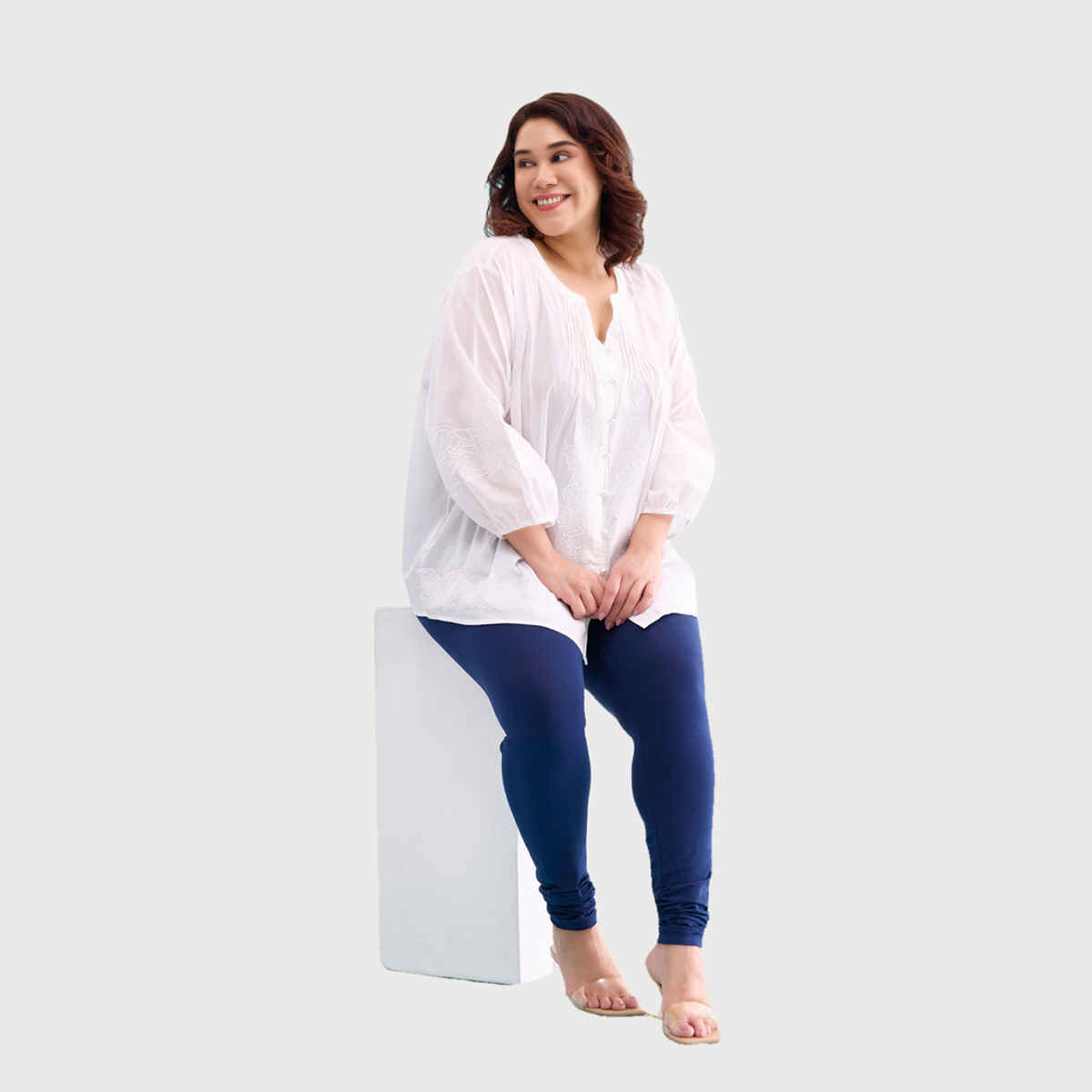 Go Colors Women's Solid Mid Rise Churidar | Navy - S