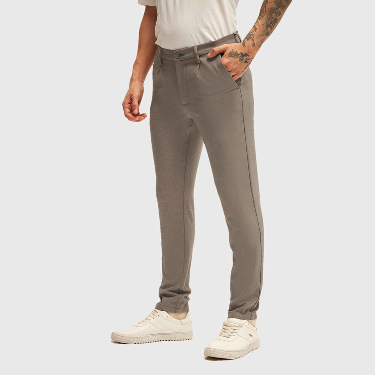 The Bear House Men 4 Way Stretch Solid Formal Trouser - Ferna | Beige | 38