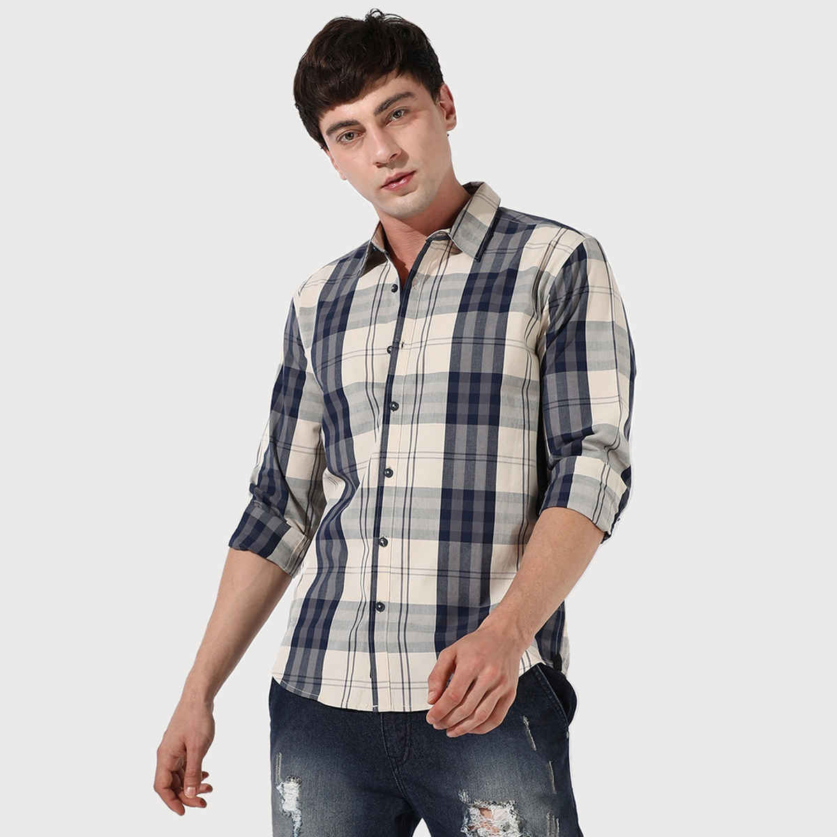 Campus Sutra Men's Tartan Plaid Shirt | Multicolour - XL