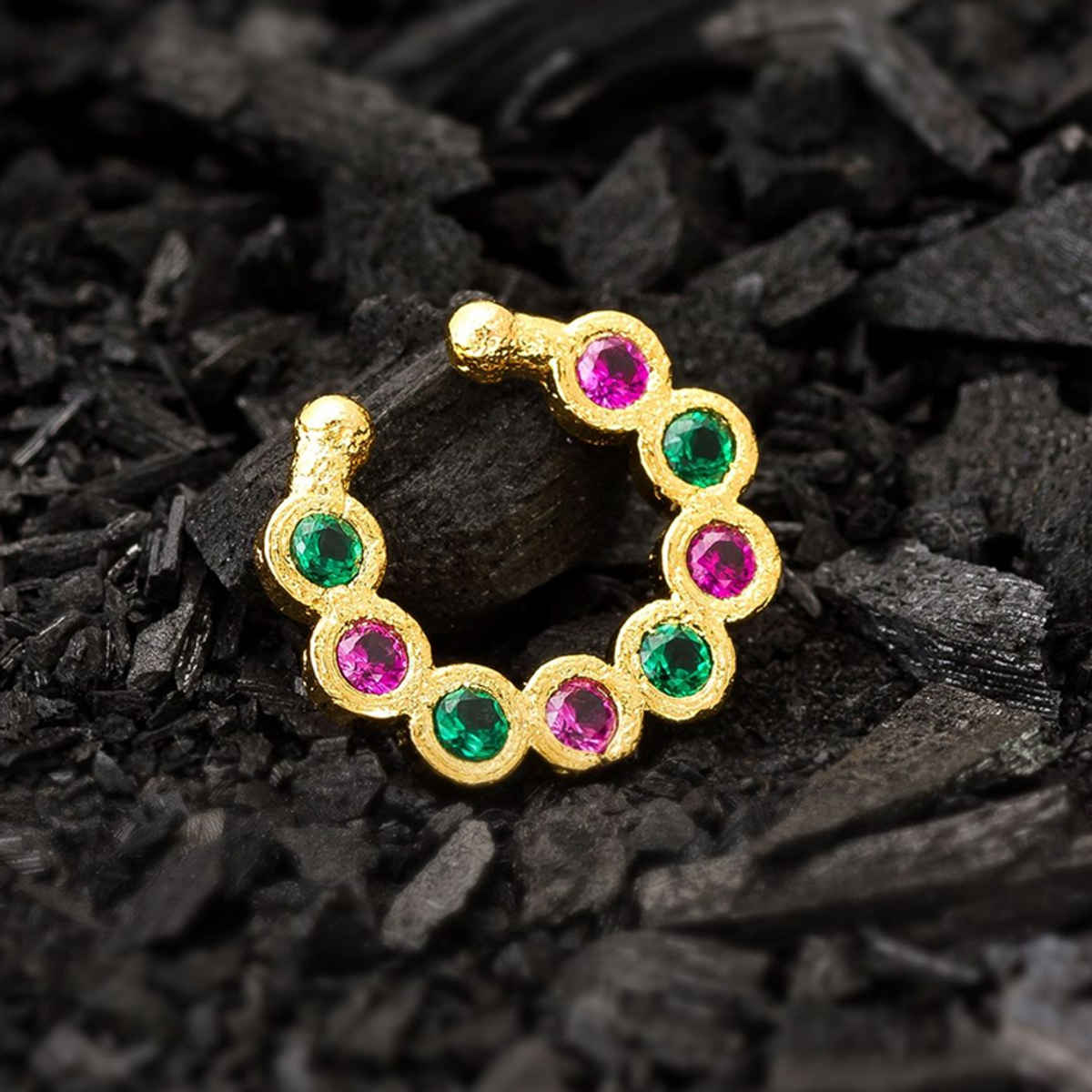 Aadita American Diamond Nose Pin with Ruby - Silver Plated CZ Nath for Women (Pierced & Clip-On)