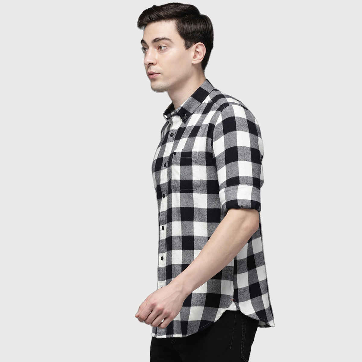 The Bear House Men Slim Fit Flannel Button-Down Casual Shirt - Stephen | Black | M