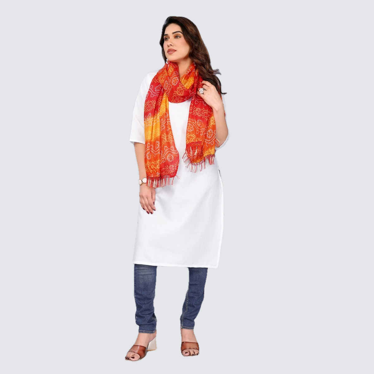 Riglozi White 3/4 Sleeves Cotton Made White Long Round Neck Regular wear Kurti for Women | M