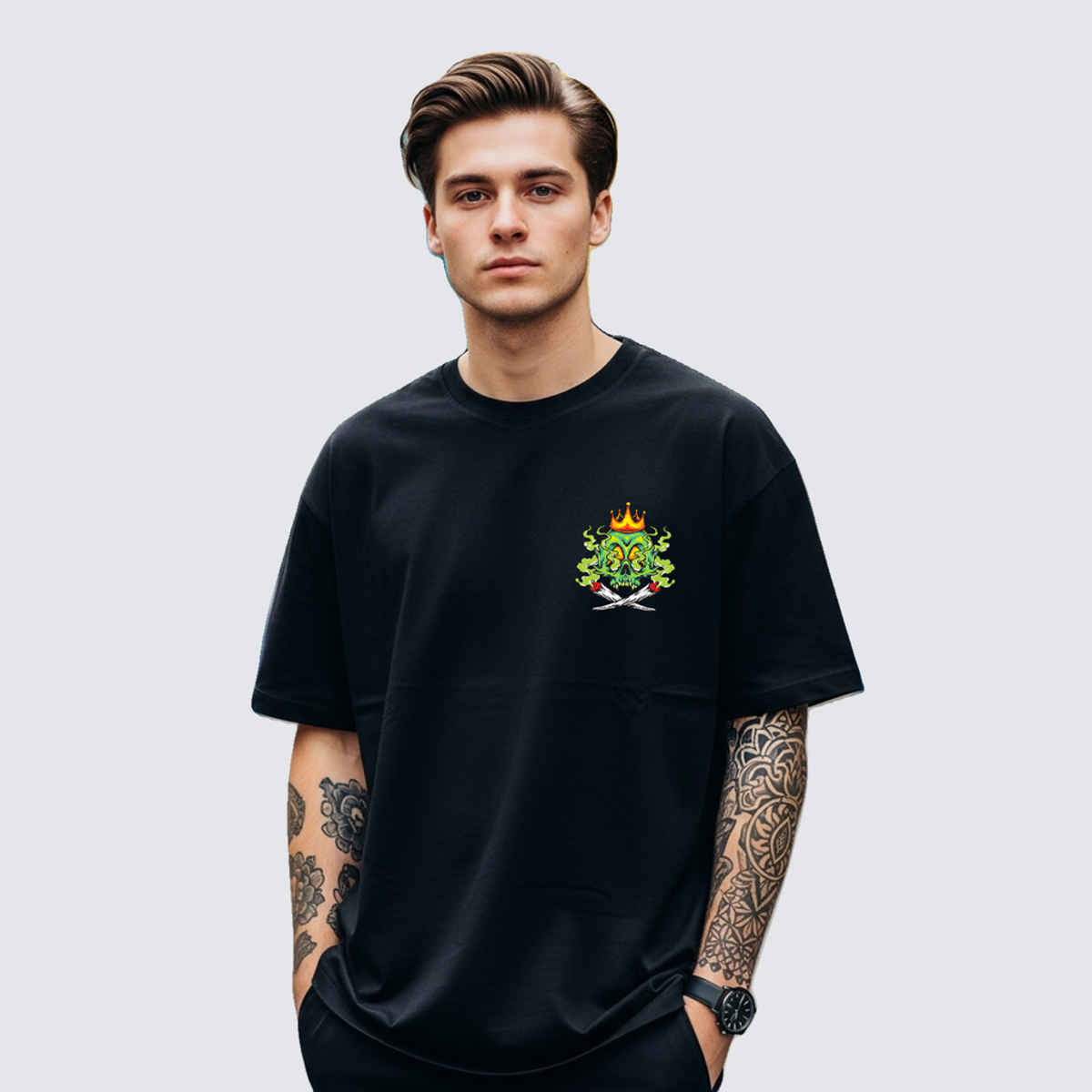 BENNY BROOKS Men's Round Neck half sleeve Oversized T-shirt |AA(ARN)BLACK127 | Black - M