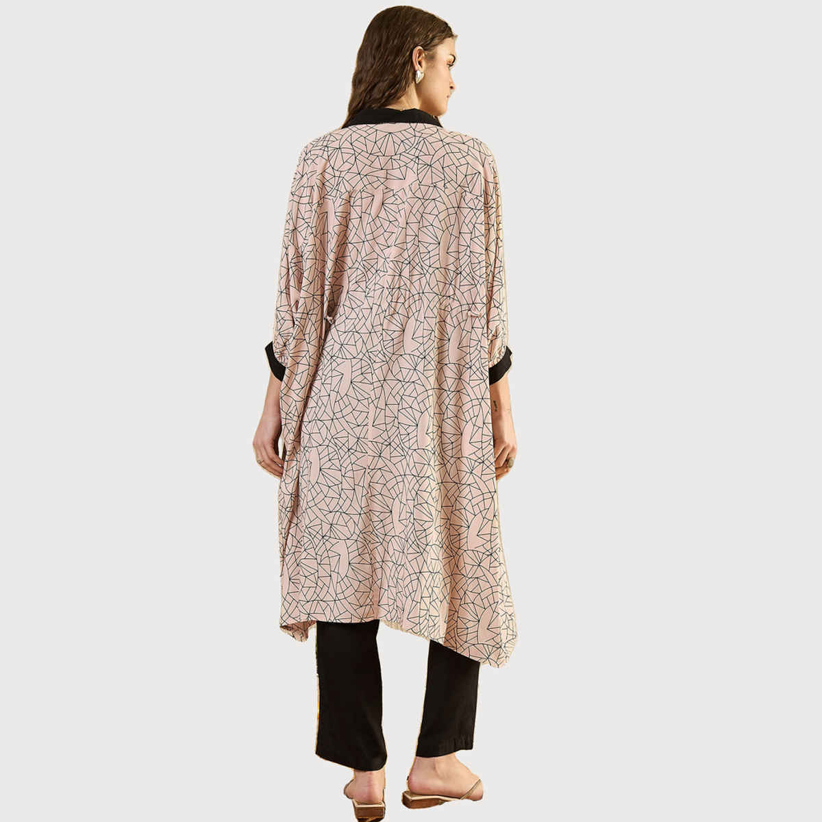 Sanskrutihomes Printed CollaRed | Tunic & Trouser Co-Ord Set for Women s | Beige | L