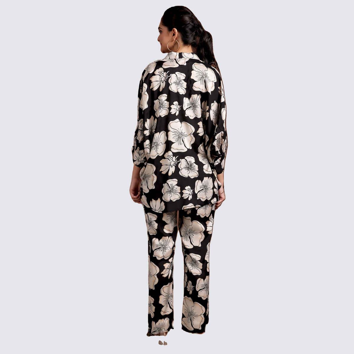 Libas Women's Printed Silk Blend Co-Ords Set | Black - M
