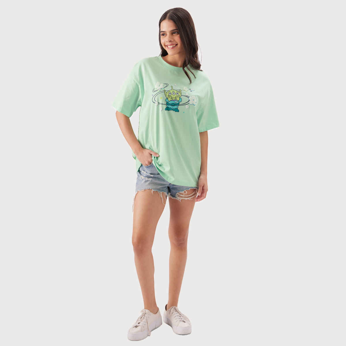 The Souled Store Women's Pixar Monster INC. Oversized T-shirt | Green - S
