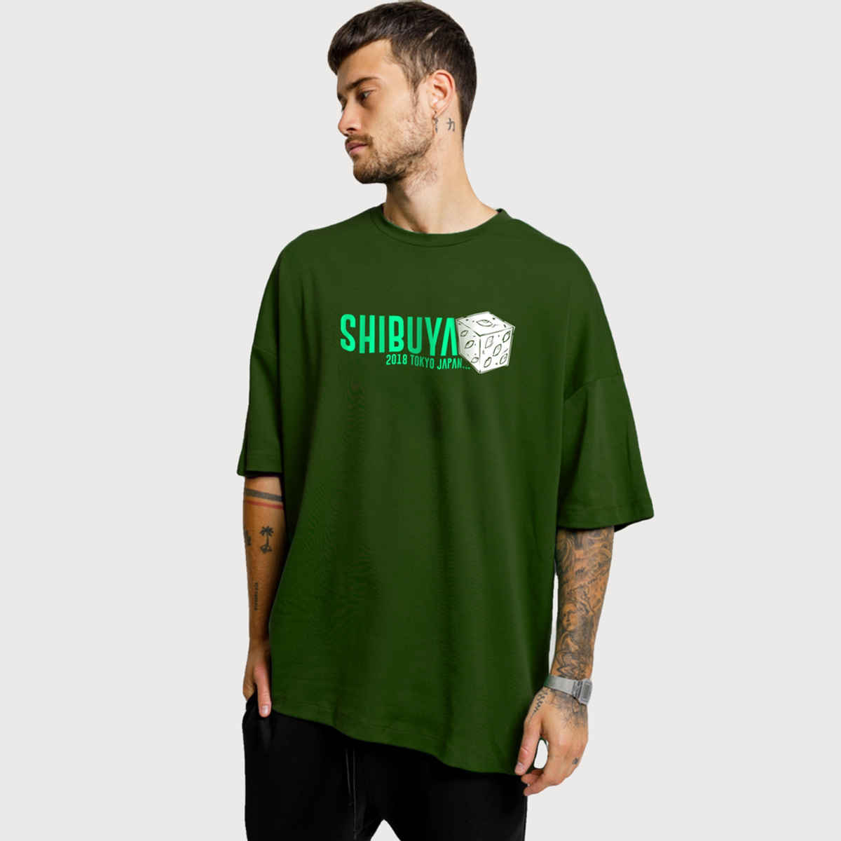 De Tees Men's Oversize T-shirt | M-OST-OLIVE-SHIBUYA | Olive - L