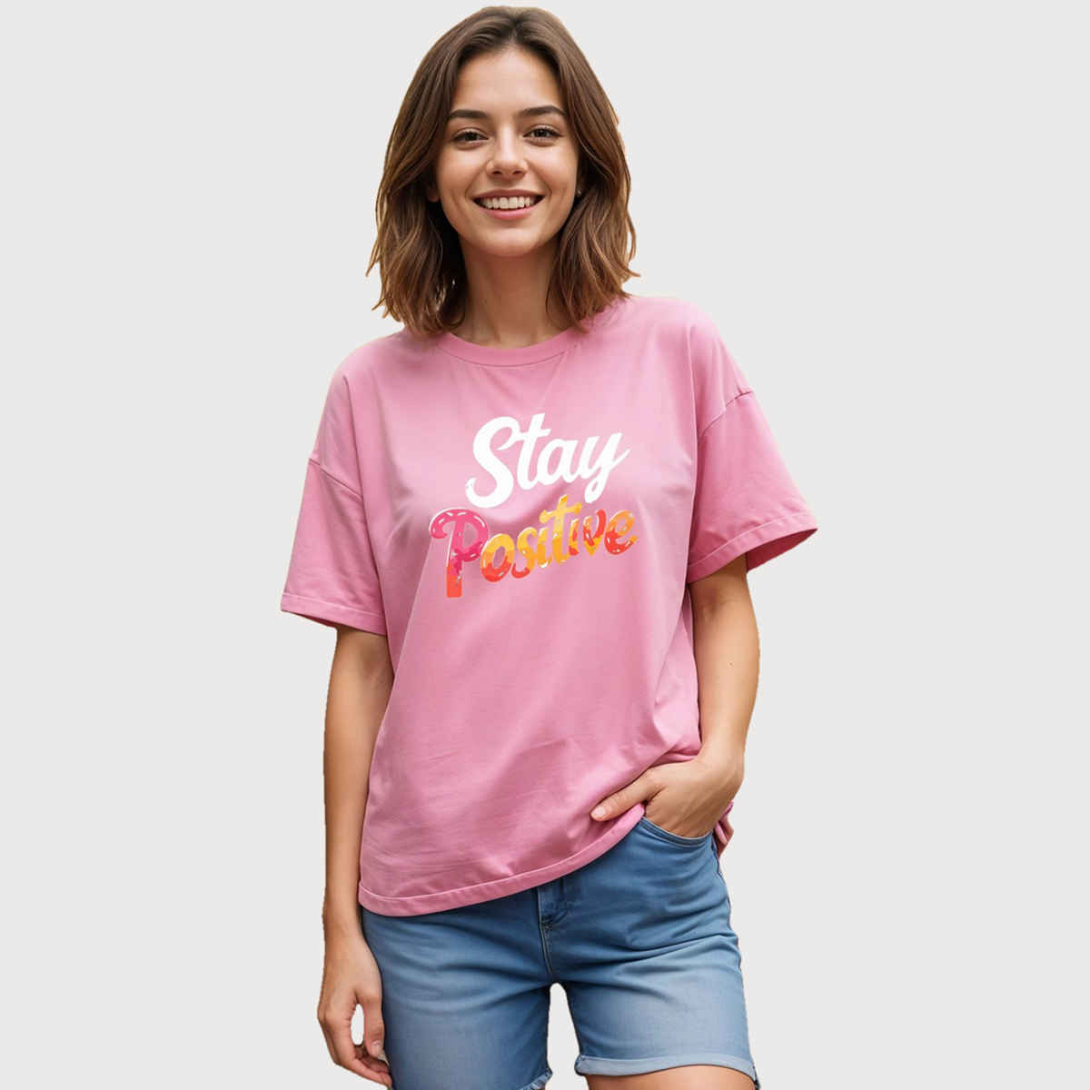 Smartees Women's Oversize Printed T-shirt | WW - 2034 | Pink - S