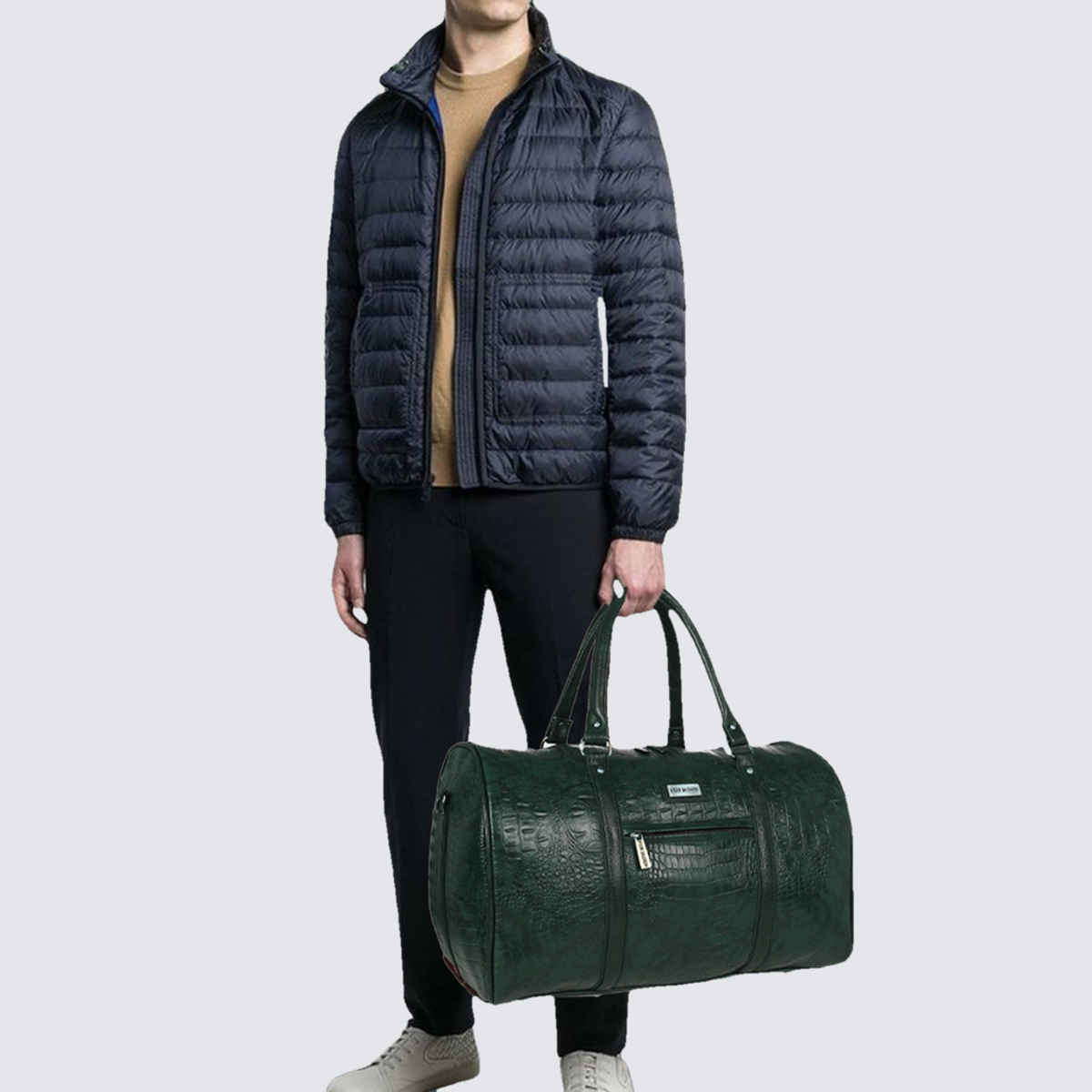 Fur Jaden 33 L Green Textured Vegan Leather Spacious Weekender Duffle Bag for Travel