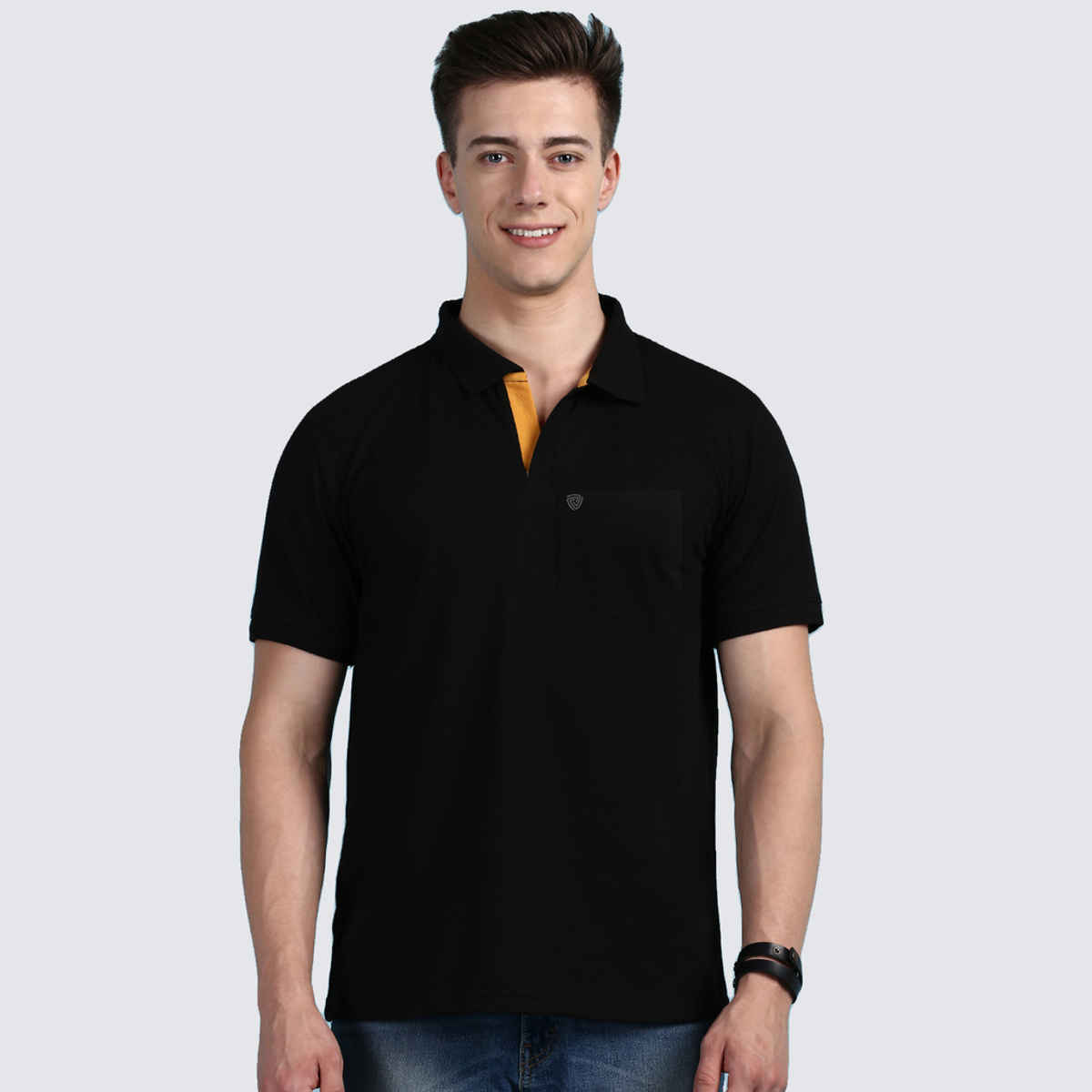 Lux Cozi Men's Solid Cotton Polo T-shirt with Pocket | Black - XL
