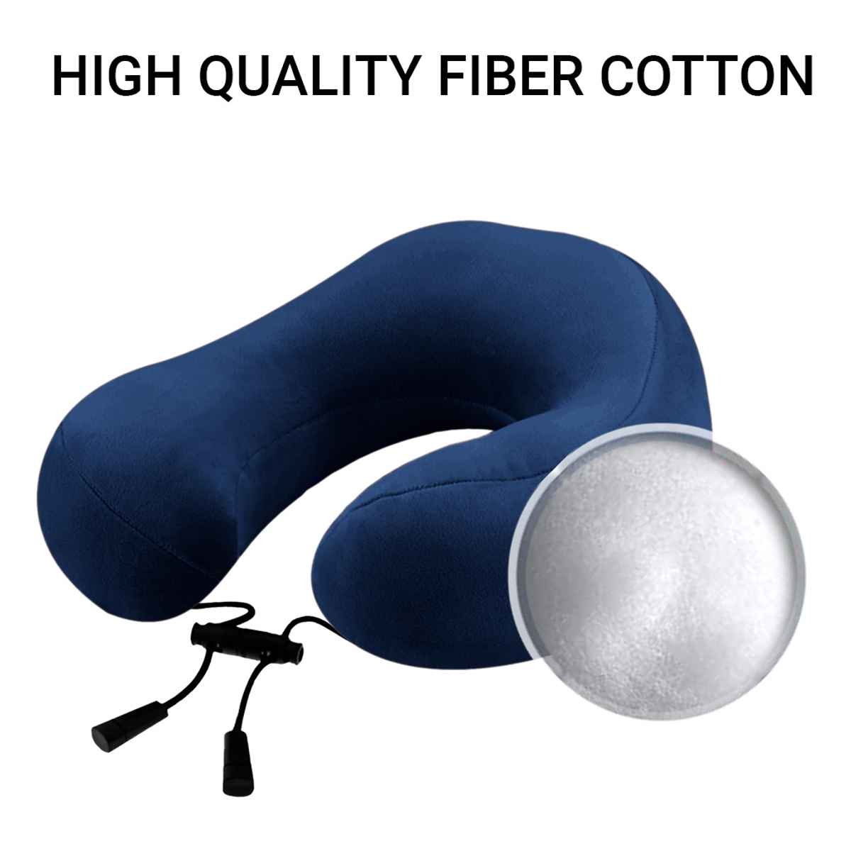 Billebon Unisex Solid Polyester Neck Pillow with Eye Mask | Navy Blue - Free Size