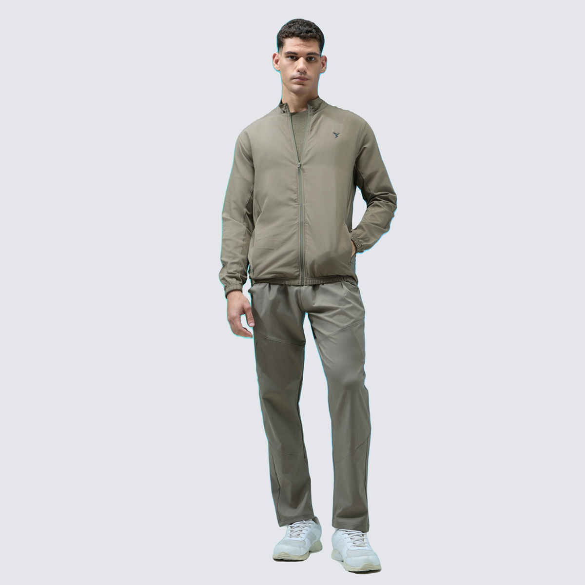 Technosport Men's Slim Fit Mock Neck Sports Jacket | TECHNOLITE Fabric | Olive - L