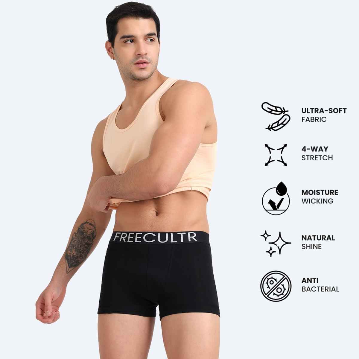 Freecultr Men's Underwear Organic Cotton Trunk - Pack of 1 Black - L