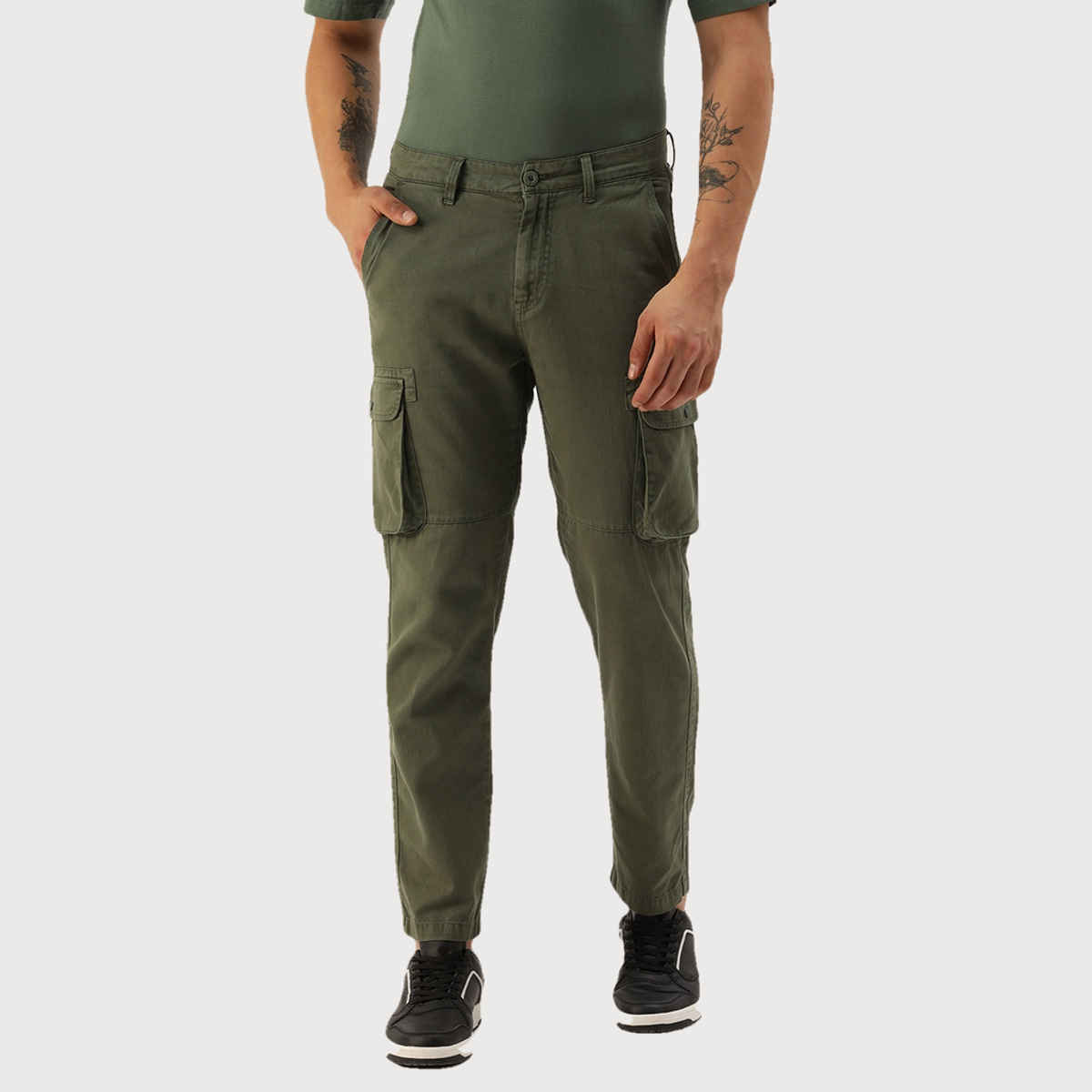 IVOC Men's Regular Fit Cargo Trousers | Olive - 32