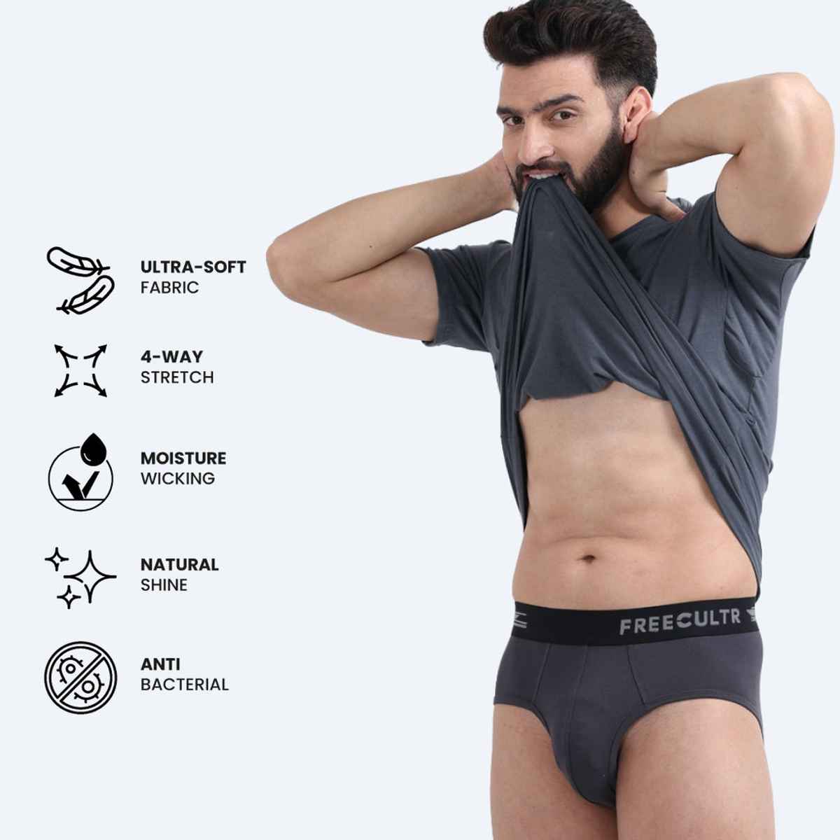 Freecultr Men's Underwear Micromodal Airsoft Brief - Pack of 1 Ash Grey - XXL