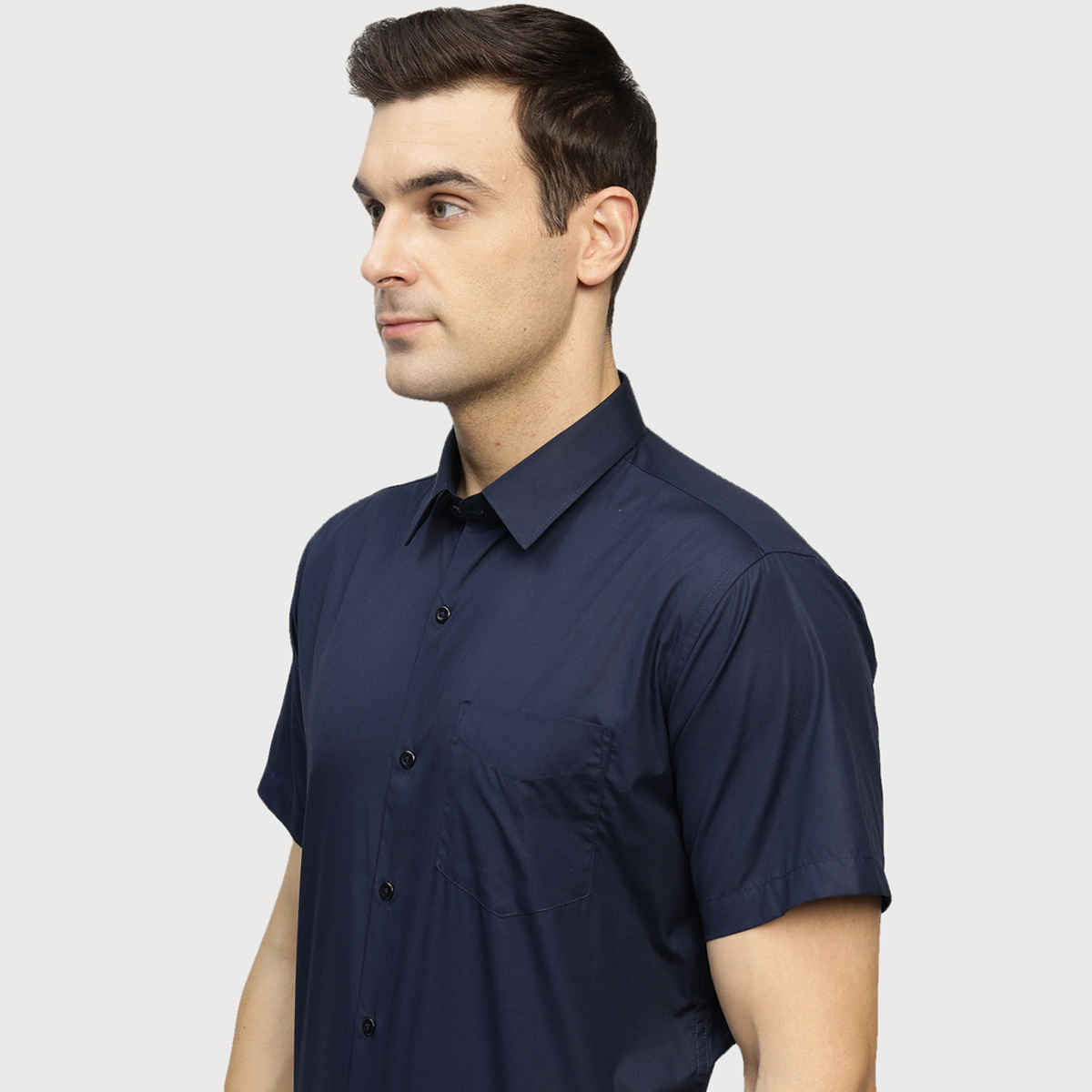 Hancock Men Pure Cotton Solid Formal Shirt | Slim Fit | Spread Collar | Navy Blue | M