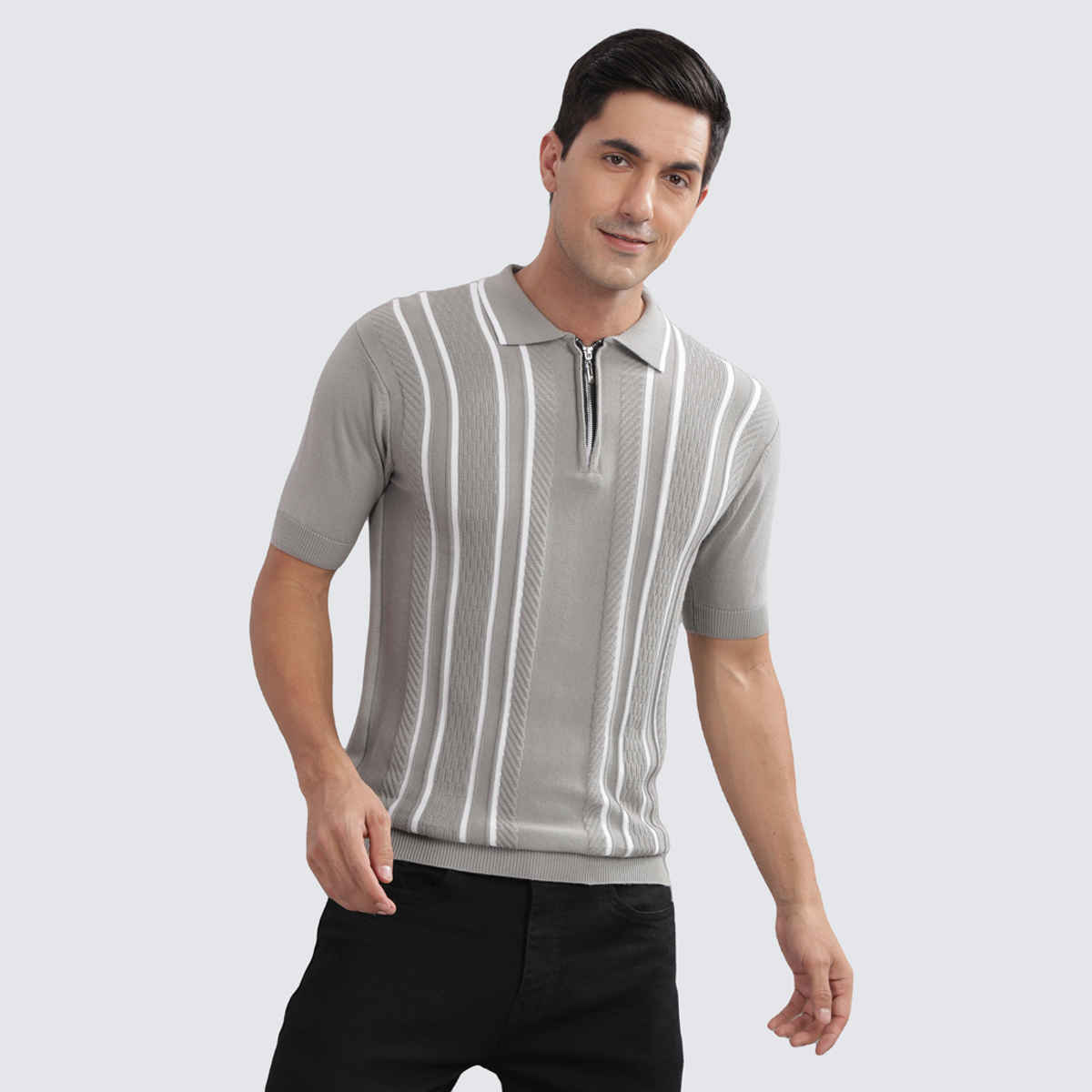 OUTLAWS Men's 100% Cotton Structured T-Shirt | Flat Knit | Super Stretch | Grey - 2XL