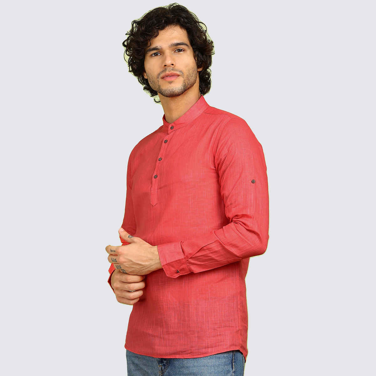Allan Peter Men's Solid Short Kurta | Peach - 2XL