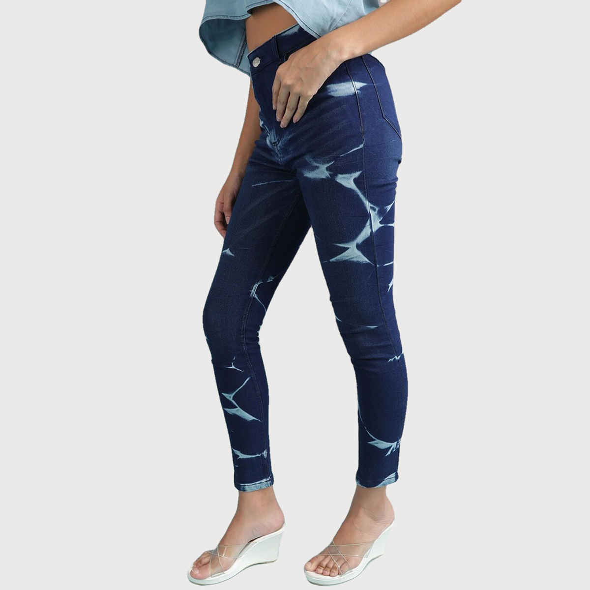 Freehand Women's Skinny Fit Denim Jeans With Tying | Blue - 32