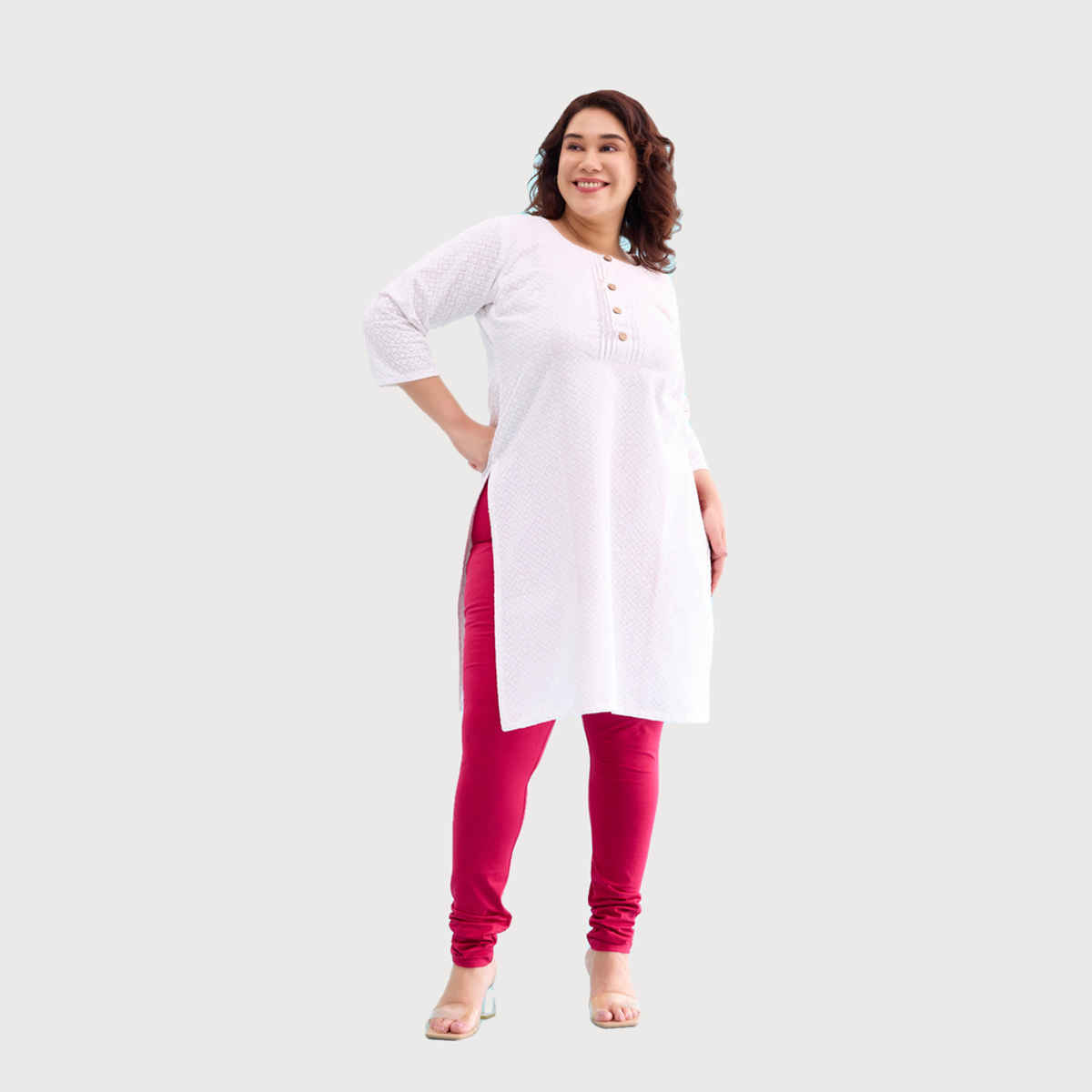 Go Colors Women's Solid Mid Rise Churidar | Fuchsia - 2XL