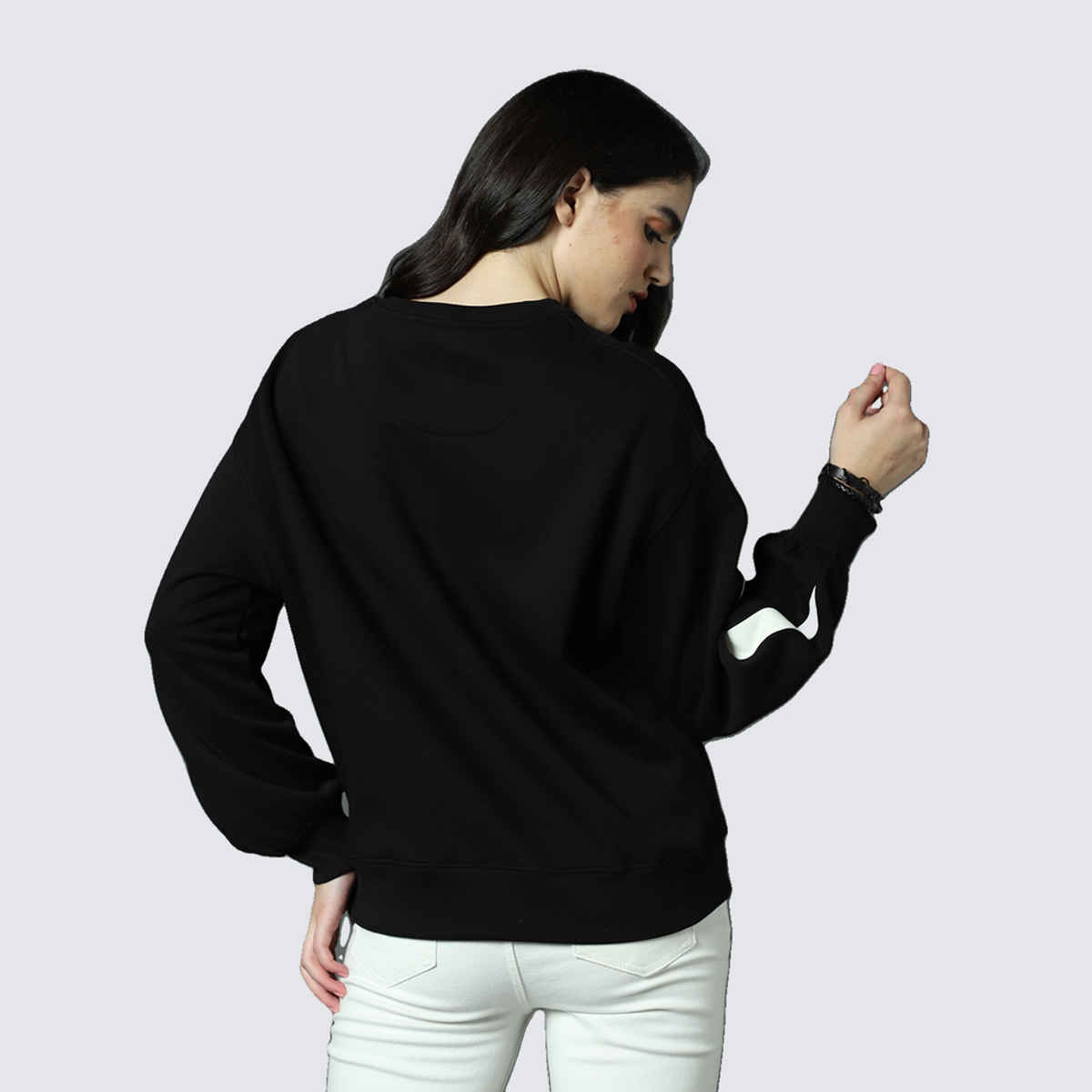 High Star Women's Ribbed Round Neck Full Sleeves Pullover Sweater | Black - S