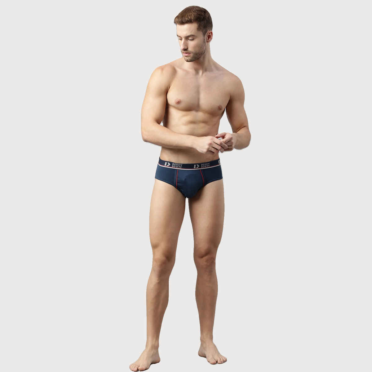 Dixcy Scott Men's Solid 100% Combed Cotton Mid Rise Outer Elastic Waistband Brief | Multicolour - M