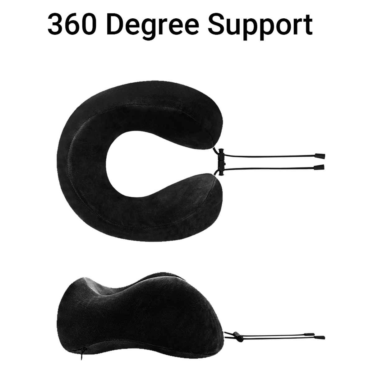 Billebon Unisex Memory Foam Neck Pillow with Eye Mask | Black - Free Size