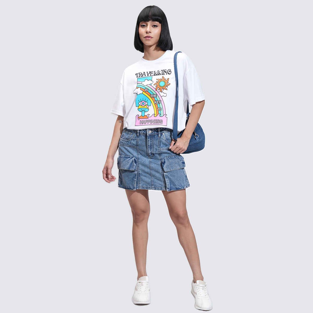 Tokyo Talkies Women's Graphic Printed Slim Fit T-Shirt | White - M