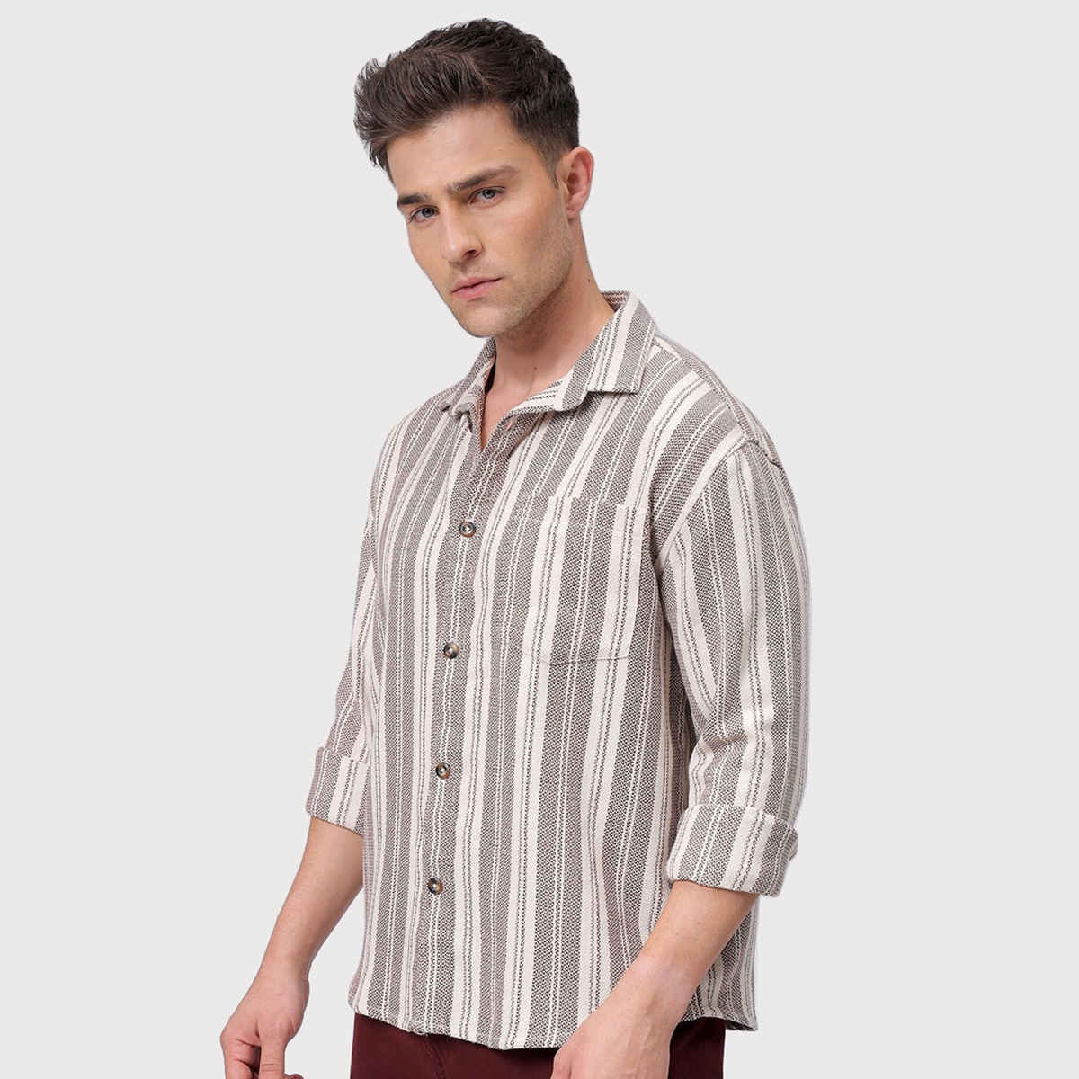 The Indian Garage Co Men's Relaxed Fit Striped Resort Shirt | Brown - S