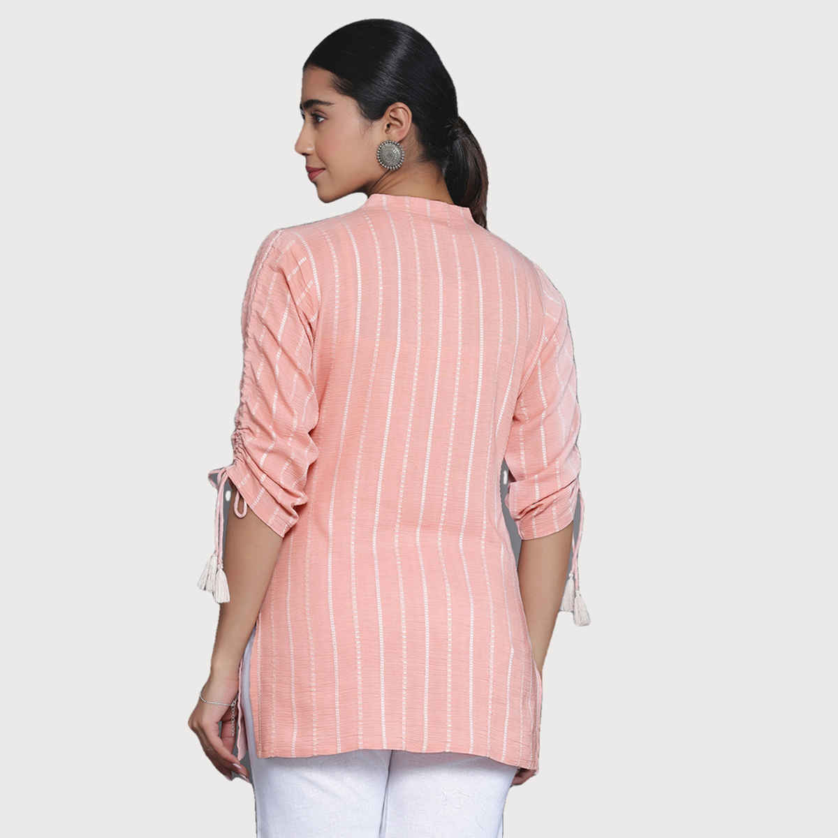 Libas Women's Cotton Blend Self Design Kurti | 26903 | Peach - L