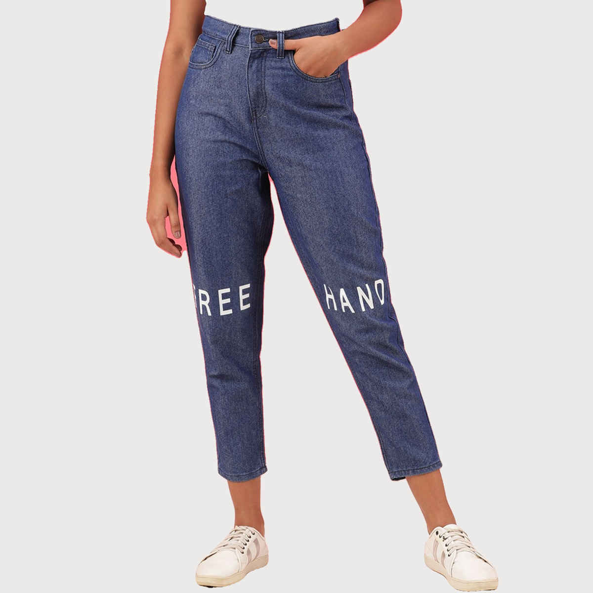 Freehand Women's Mid-Rise Knee Slash Mom Fit Jeans | Blue - 30