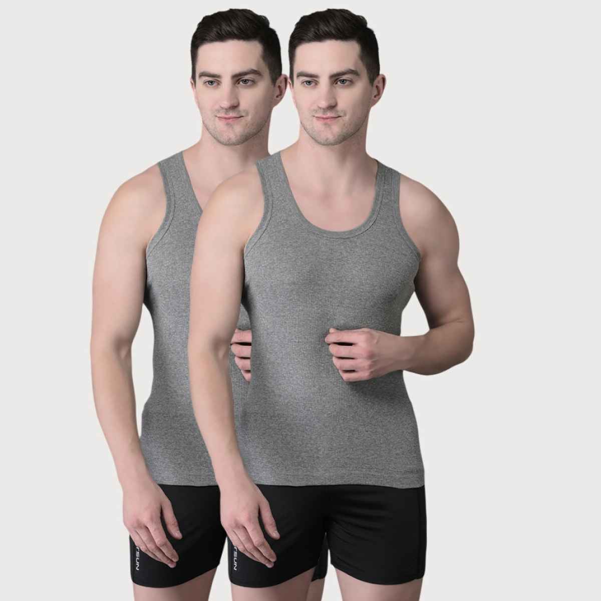 Dollar Bigboss Men's Grey Solid Combed Cotton Vest | Pack Of 2 - Grey Melange - XXL