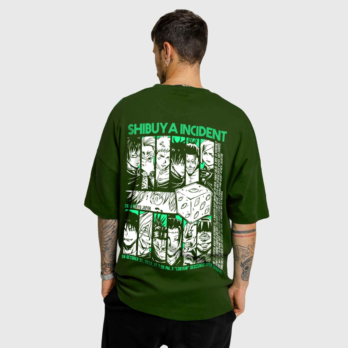 De Tees Men's Oversize T-shirt | M-OST-OLIVE-SHIBUYA | Olive - L