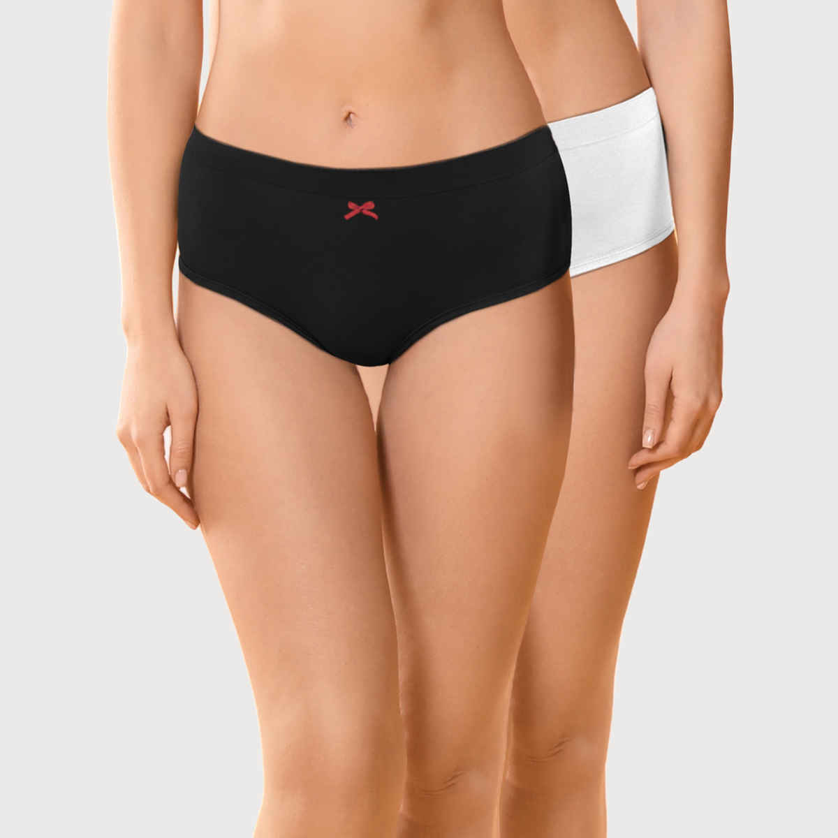 D'Chica Cotton Solid Hipster For Women's|Elasticated Waistband|White & Black|Pack Of 2-M Panty