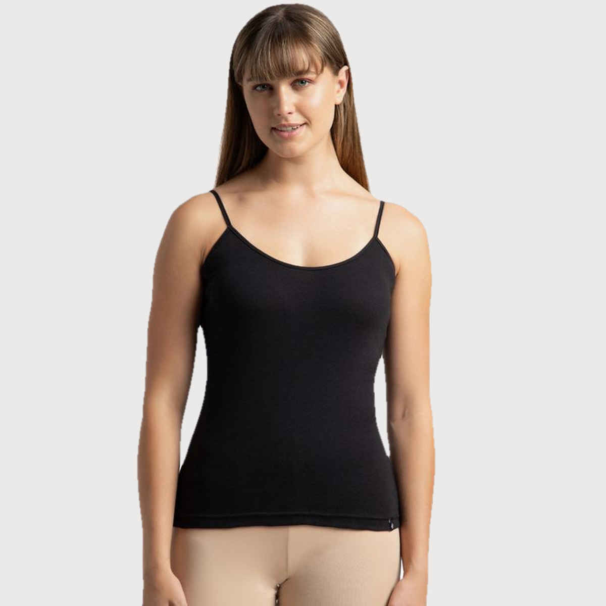 Jockey 1487 Women's Super Combed Cotton Rib Camisole|Adjustable Straps | Black-S