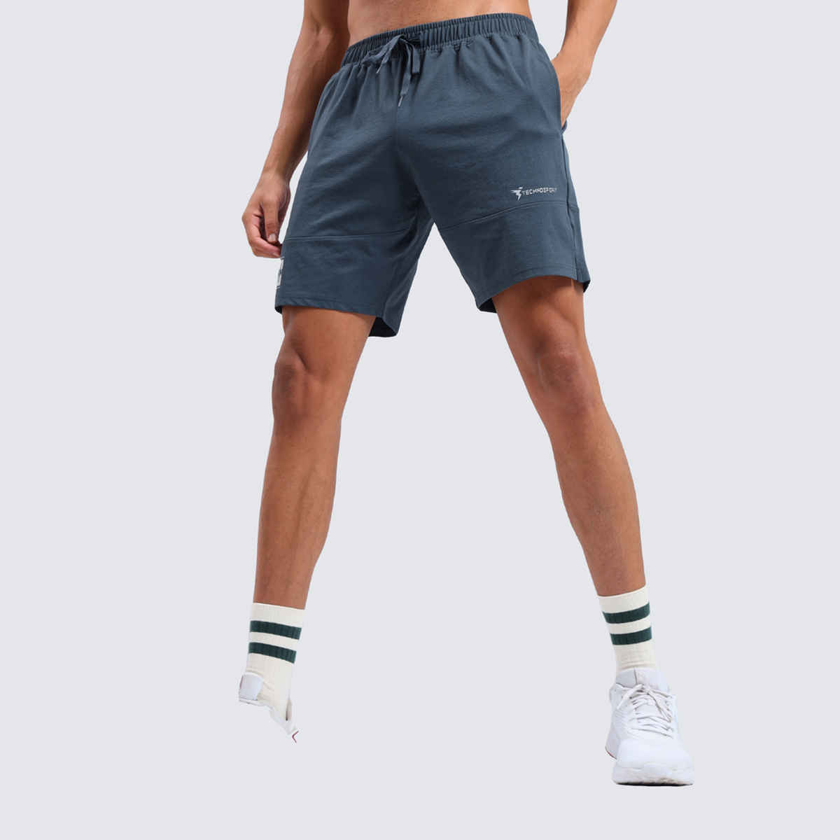 Technosport Men Poly Solid Relax Fit Sports Shorts with ELASTO LITE | Dark Carbon | M