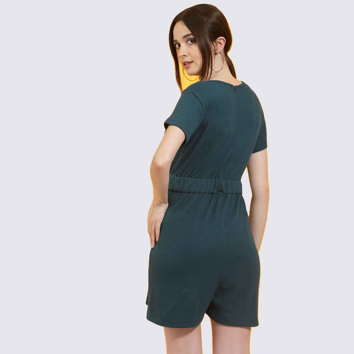 Rigo Women Waffle Knit Playsuit | Teal Green - S