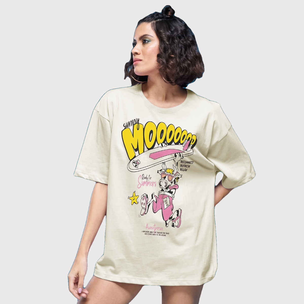Smartees Womens Oversize Printed T-shirt | WW - 2060 | Skin | L